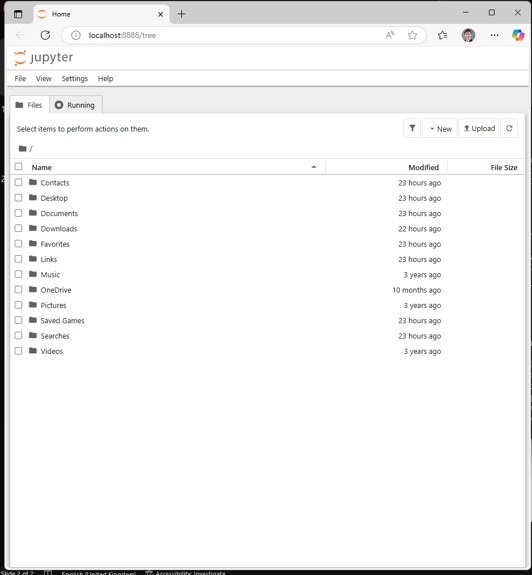 Jupyter file browser interface showing folder structure